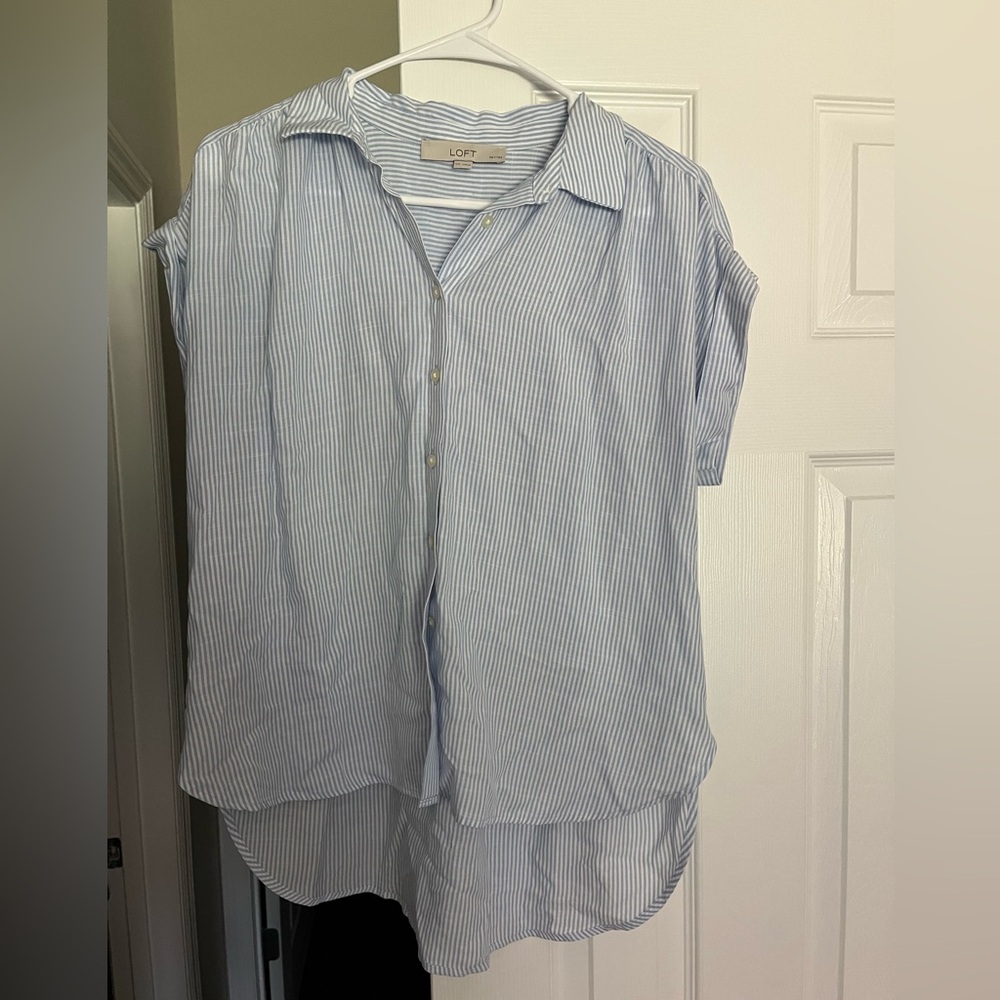 LOFT Blue and white striped button down shirt